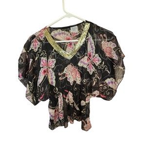 Mary Kate & Ashley Sz Med. (7-8) Sheer Short Sleeved Blouse Butterflies Sparkly